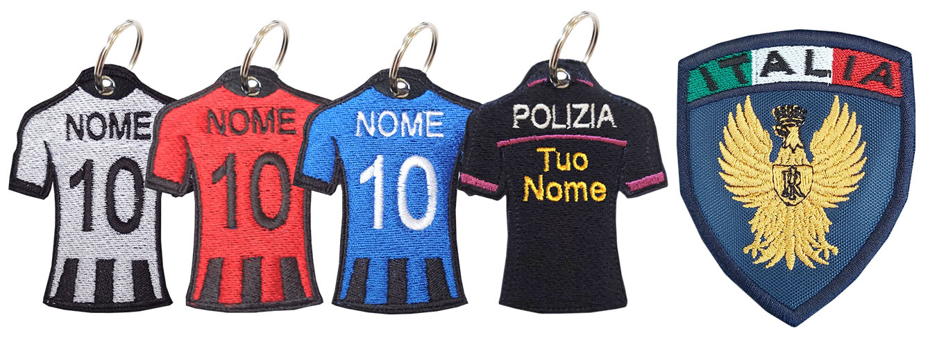 Portachiavi Ricamato Polizia – Blu/Grigio Chiaro, 100% Poliestere, Con Anello Portachiavi