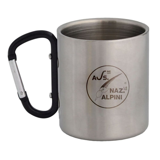 TAZZA IN ACCIAIO CON MANICO A MOSCHETTONE DI COLORE NERO CON LOGO ANA