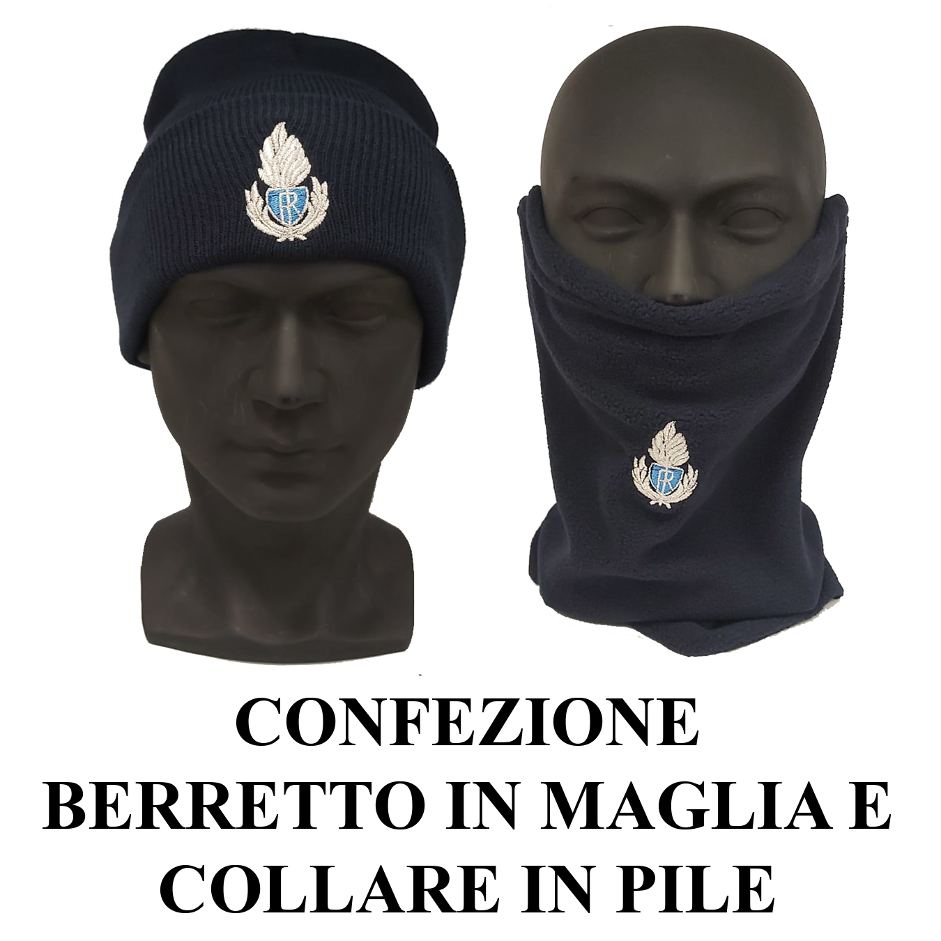 CONFEZIONE Berrettino in maglia solo fregio + Collare in pile