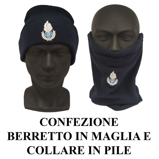 CONFEZIONE Berrettino in maglia solo fregio + Collare in pile