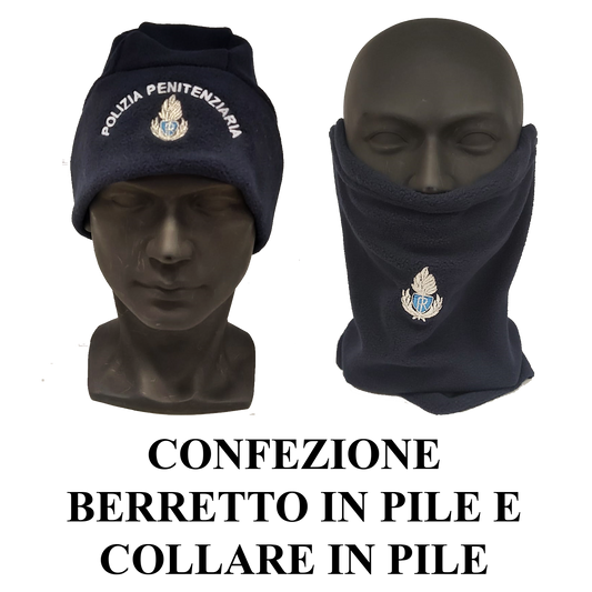 CONFEZIONE Berrettino in pile fregio e scritta + Collare in pile