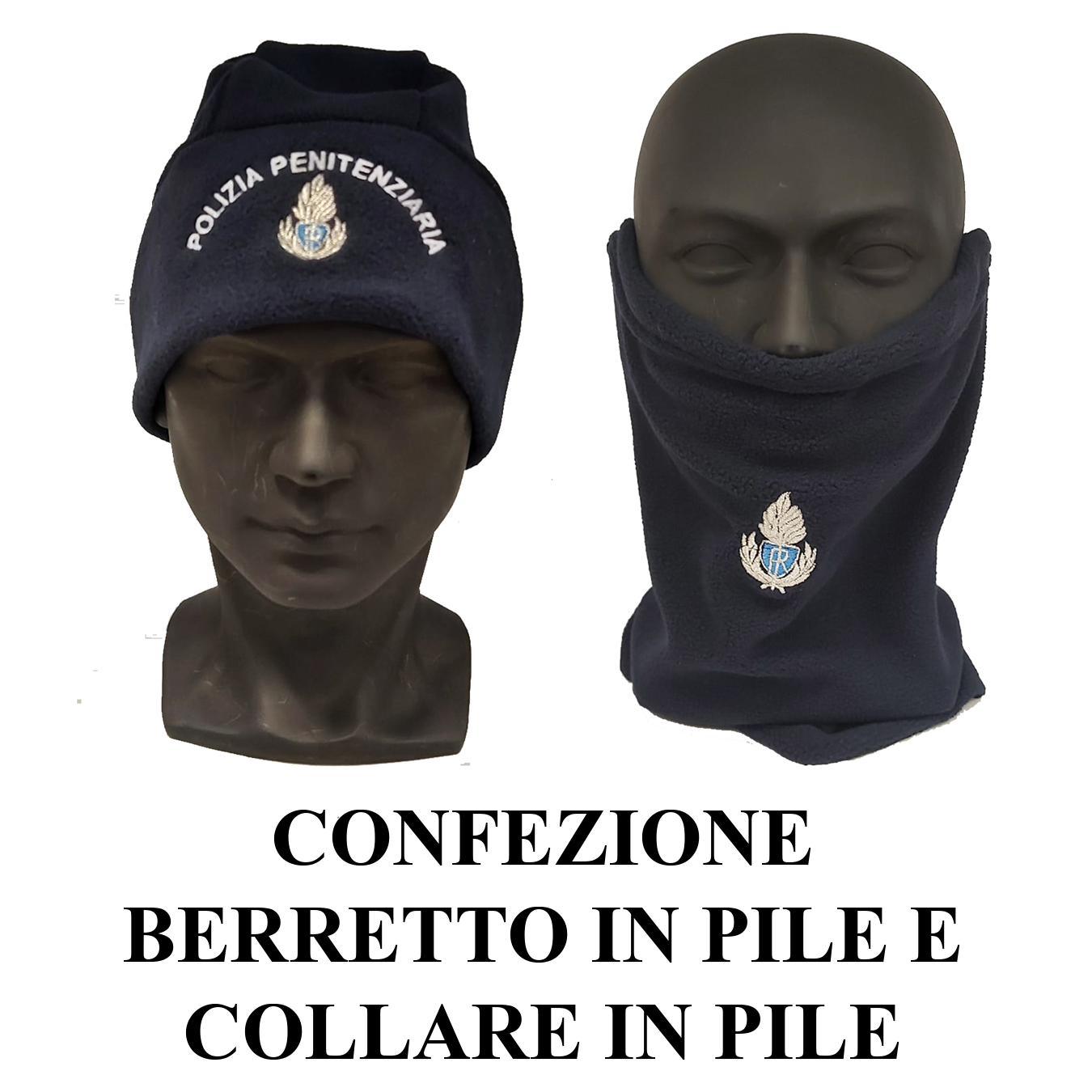 CONFEZIONE Berrettino in maglia fregio e scritta + Collare in pile