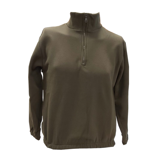 Maglione in pile mezza zip verde oliva